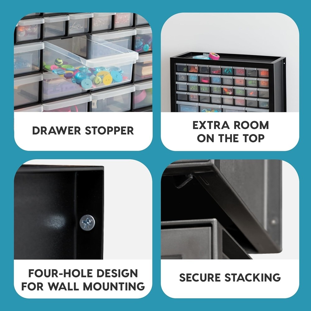 Stackable Storage Drawer Cabinet Small Parts Organizer Wall Mount Made USA