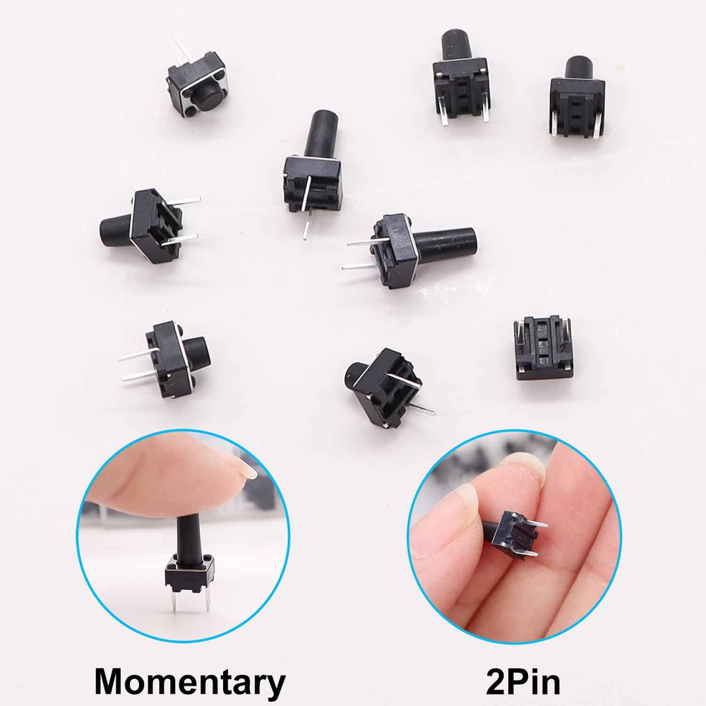 90PCS 2 Pin Tactile Switch Micro Momentary Tact Push Button Switch Assortment Ki