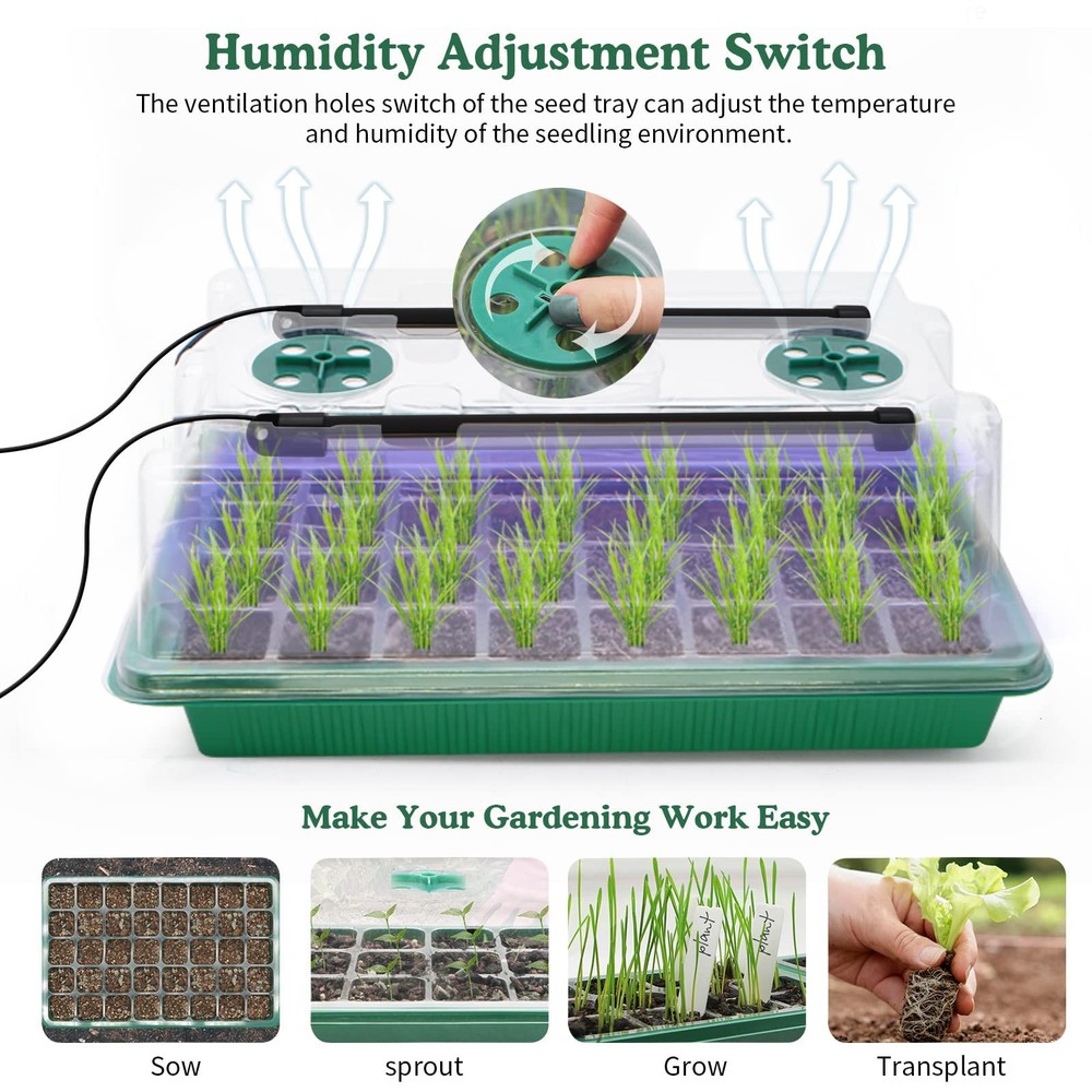 80-Cell Seed Starter Tray with Grow Light, 2-Pack Adjustable Brightness Seed ...