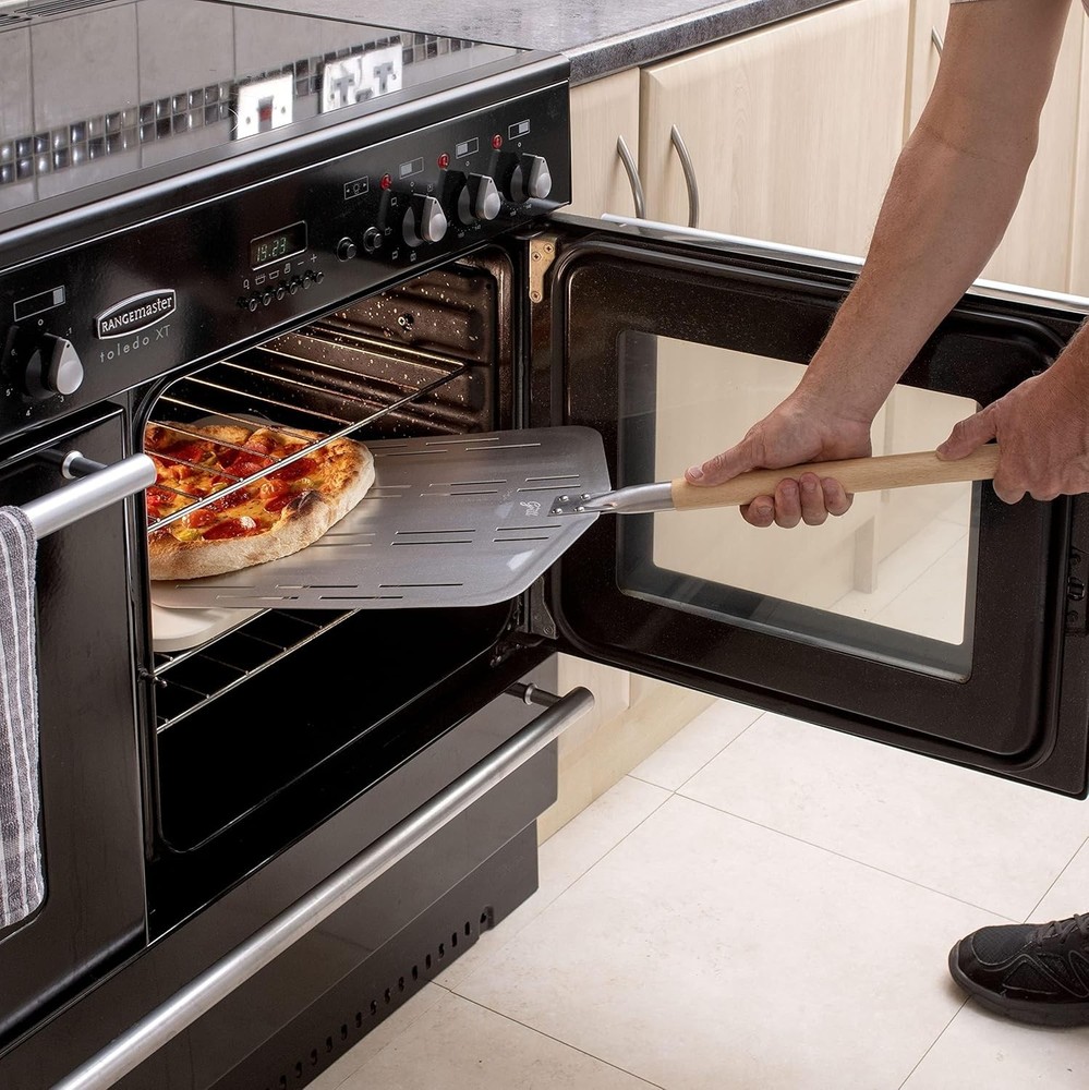 15x12'' Rectangular Pizza Stone with Anodised Peel - Crispy Crusts Guaranteed