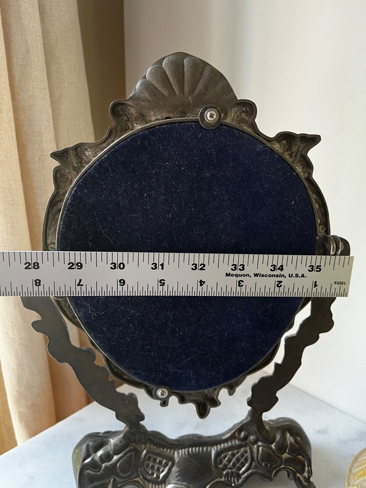 Vintage Mirror Silver Plated Swing Adjustable Vanity Cherubs & Clam Shell