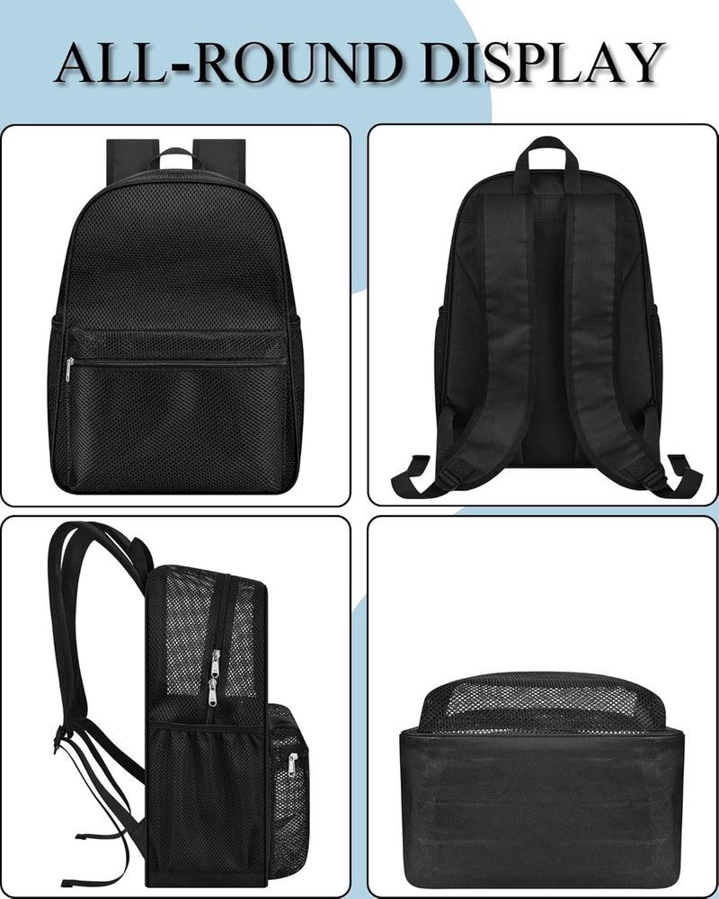 Paxiland Mesh Backpack Lightweight See Through College Student Black