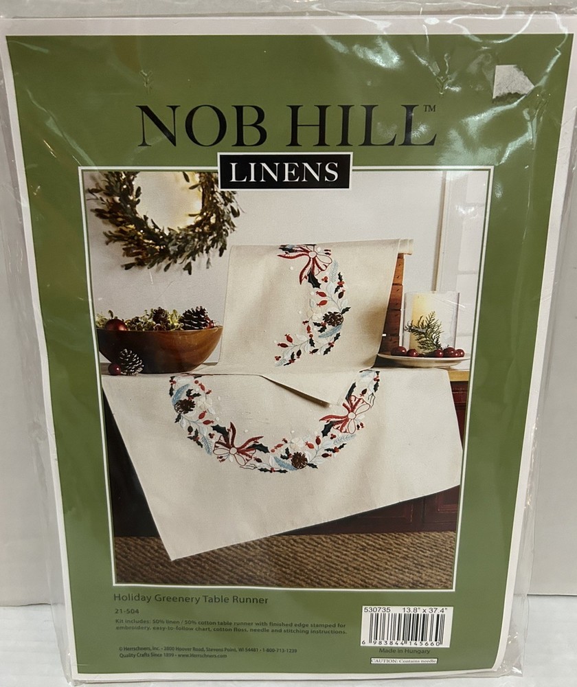 Nob Hill Linens Holiday Greenery Linen Blend Table Runner 21-504