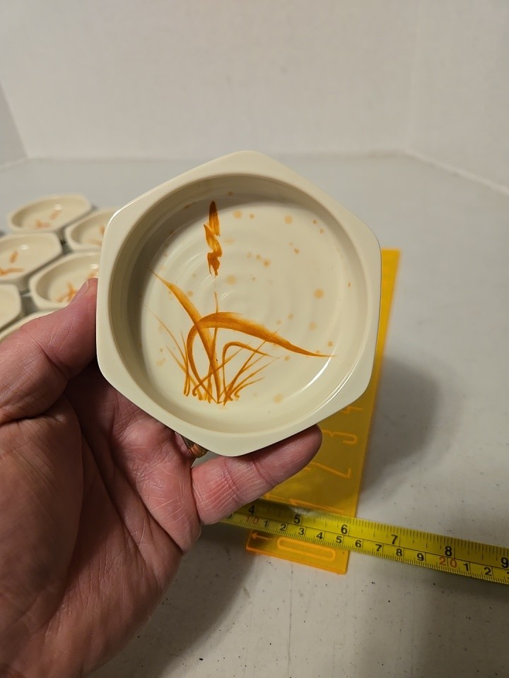 (11) Yanco 4" Melamine Hexagonal Sauce Dish 3oz, Gold Orchid, Stackable