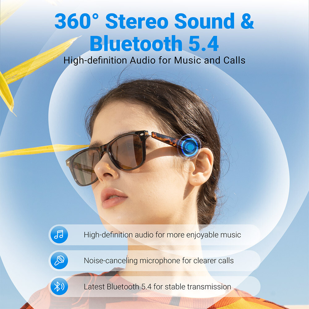Bluetooth Glasses Smart Audio Sunglasses with Speakers Polarized Built Mic 2Pack
