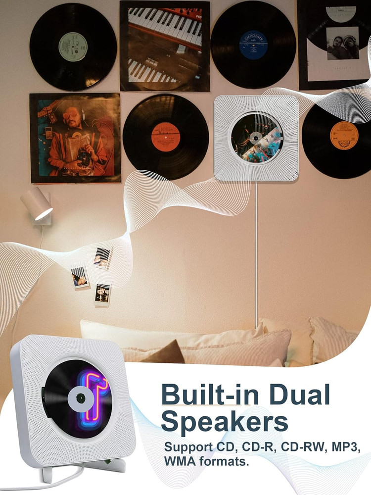Portable Wall Mounted CD Player with Bluetooth, Homlab Mountable CD Music Player