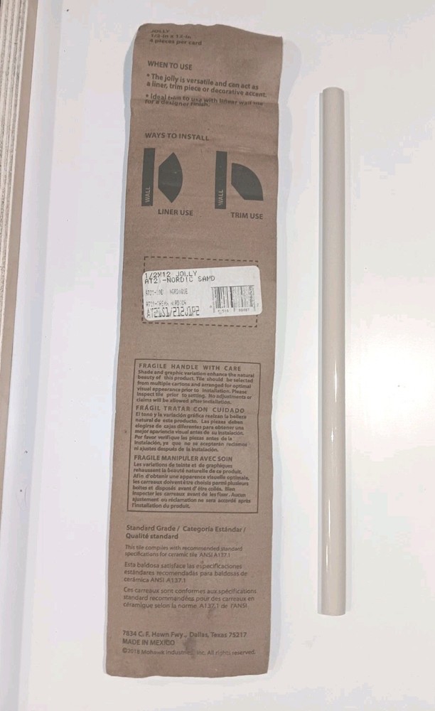 1 Pack  (4 Linear Ft) ..Ceramic Wall Tile Trim..Glossy Beige