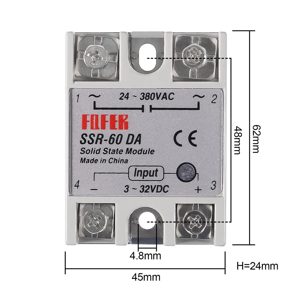 3pcs SSR-60DA Solid State Relay DC to AC Input 3-32V DC Output 24-380V AC 60A
