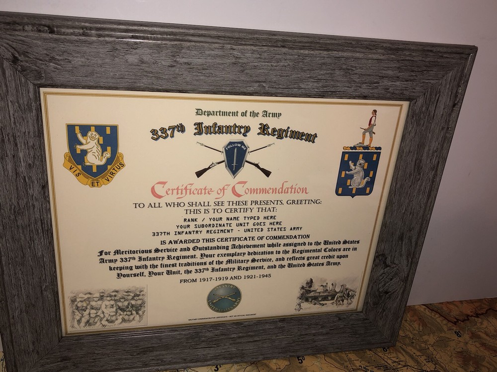 337TH INFANTRY REGIMENT / COMMEMORATIVE - CERTIFICATE OF COMMENDATION