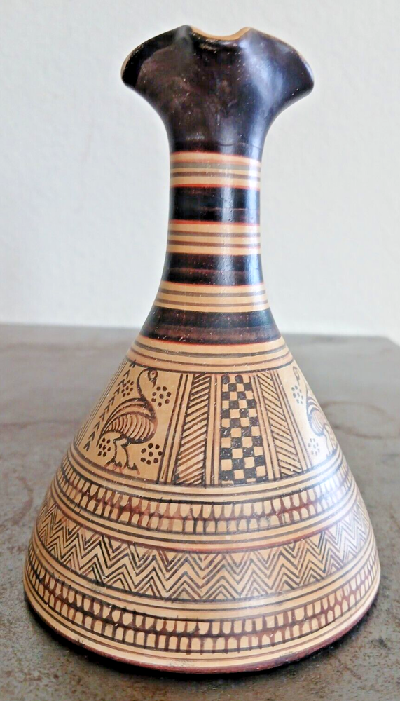 Handmade Greek Geometric Copy Ceramic Jug Pitcher 5.75" Tall