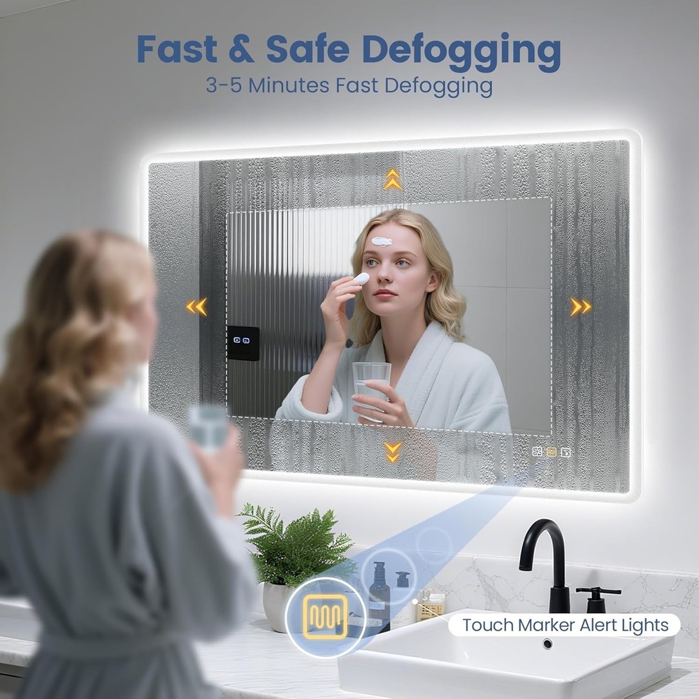 24"x32" LED Bathroom Mirror with Bluetooth Speaker, 3 Color Temperature, Step...