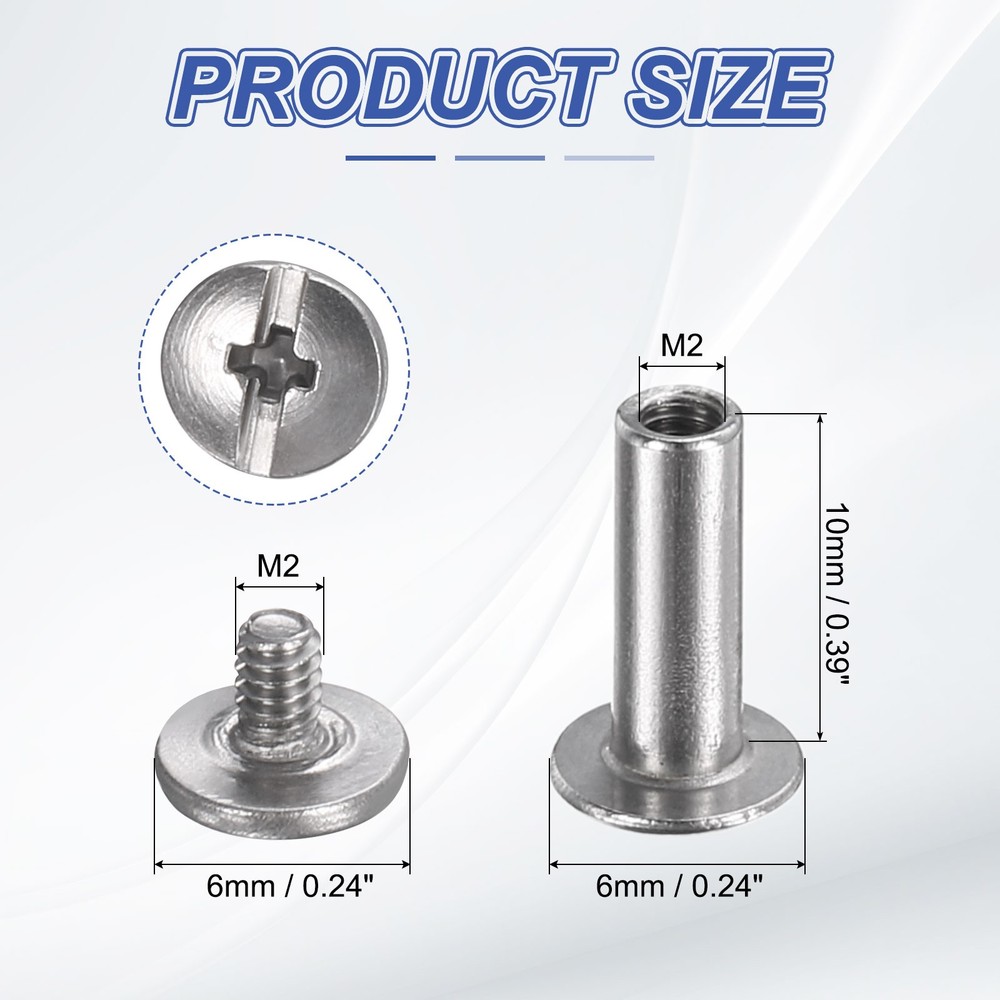40set Phillips Chicago Screw M2x10mm Binding Post Screw, Silver