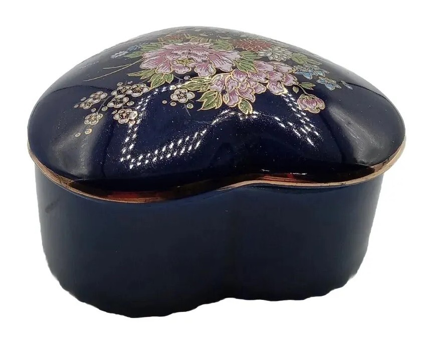 Cobalt Blue Ceramic Heart Trinket box