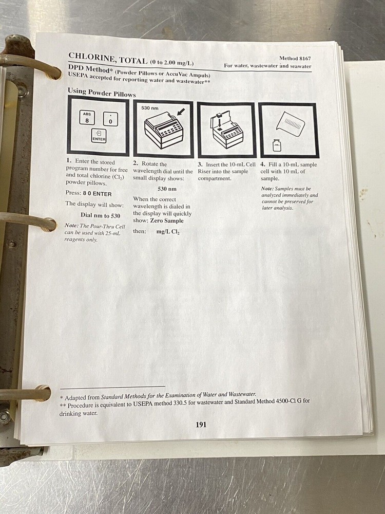 Hach Dr/2010 Spectrophotometer Handbook - Users Manual / Guide / Instructions