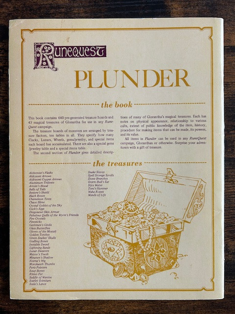 Runequest RPG Plunder 1st Edition 1980