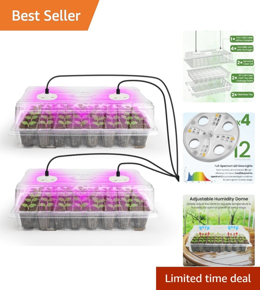 Elevated 2-Pack Seedling Starter Tray with Full Spectrum Light for All Plants