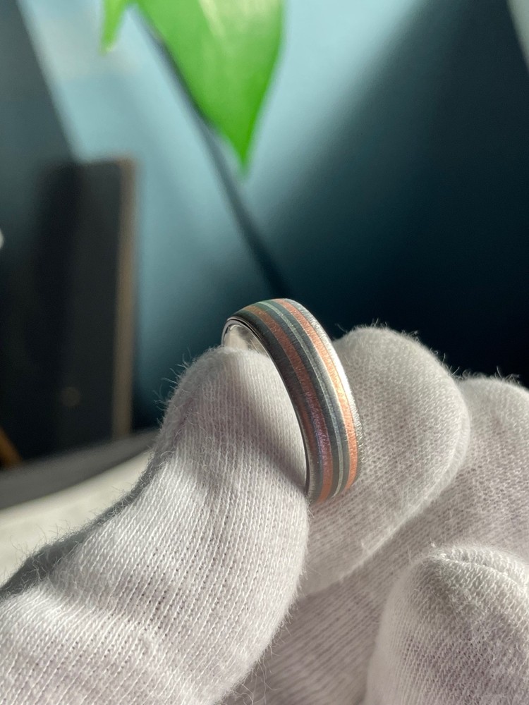 Copper, Silver and Titanium Band, Solid, Made in the USA, Frosted Finish Ring