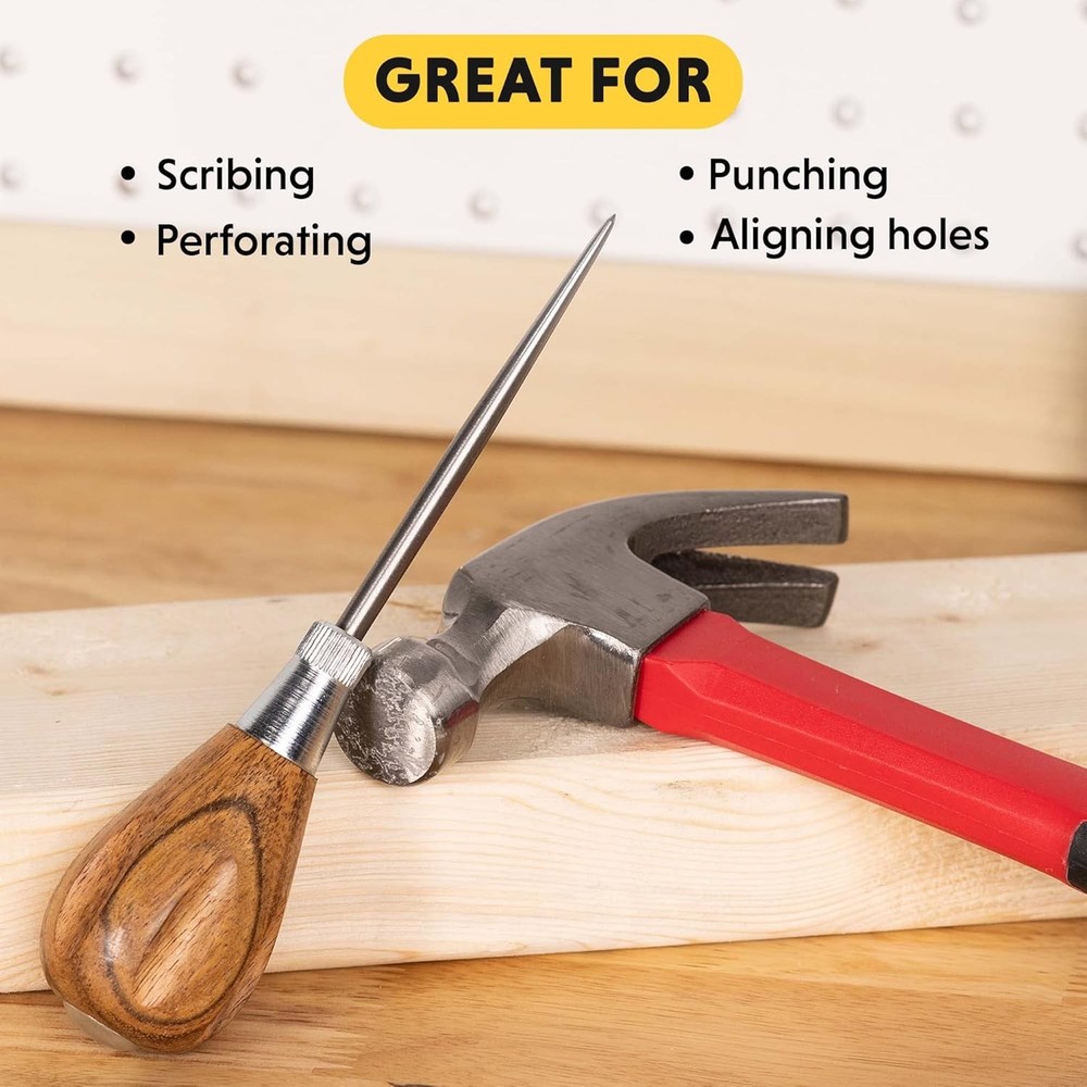 Scratch Awl Tool with Hardwood Handle - Scribe, Layout Work, & Piercing Wood - A