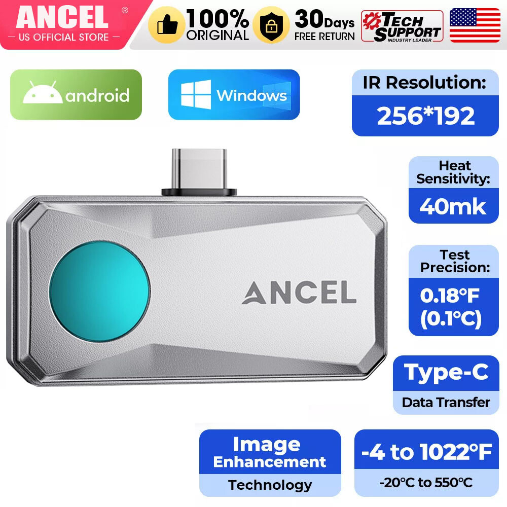 ANCEL Thermal Imaging Camera for Android 256x192 IR Resolution 25Hz Refresh Rate