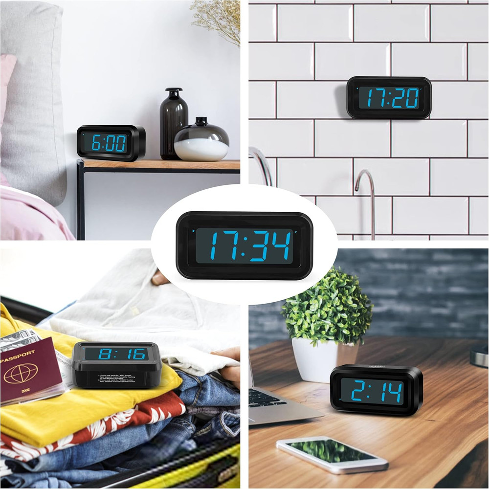 Alarm Clock, Digital Clock, Constantly 1.2'' LED Blue Digits Display, Battery Po