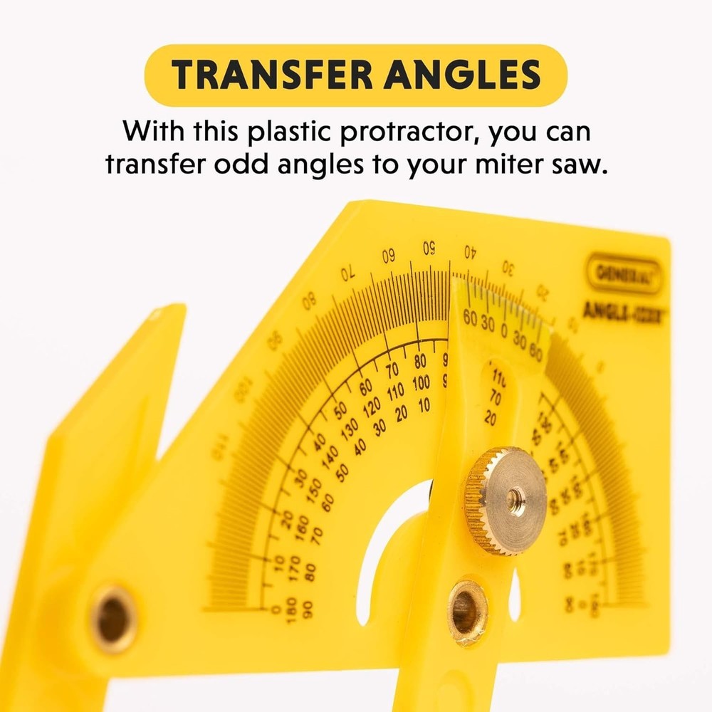Compact Hand-Powered Protractor for Sloped, Inside & Outside Angles - Yellow