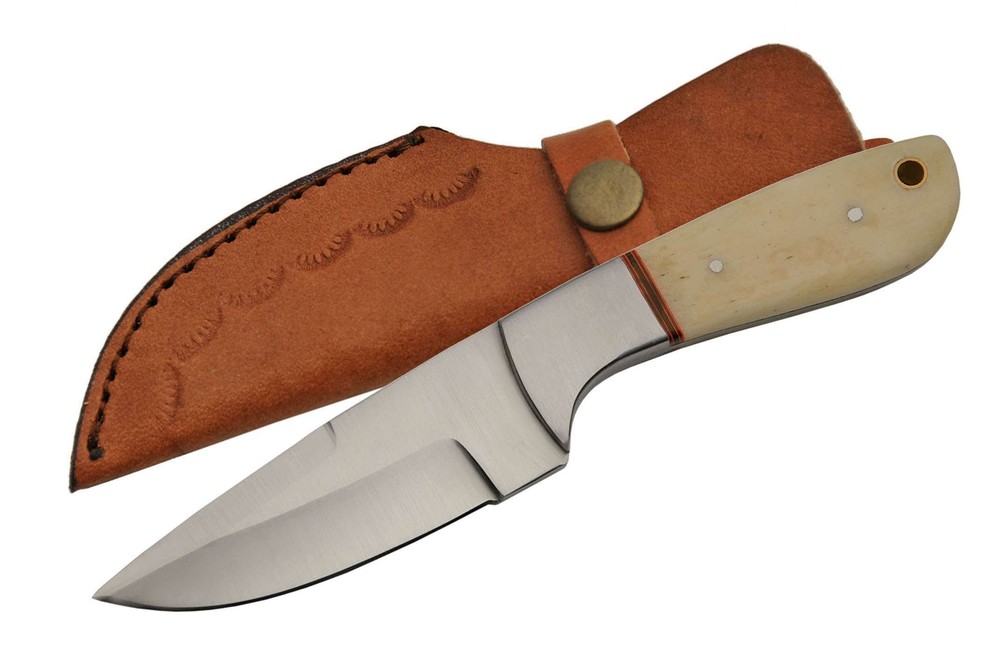 7.5" BONE HUNTING KNIFE with Leather Belt Sheath