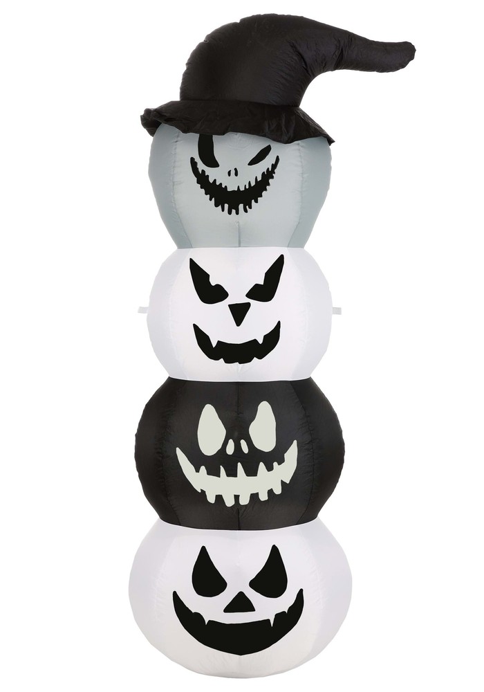 White and Black Stacked Jack O Lantern Inflatable