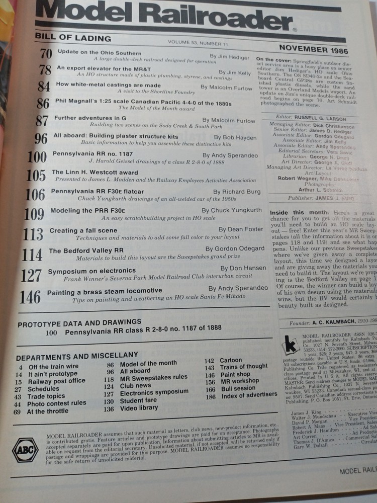 Model Railroader Magazine (November, 1986)