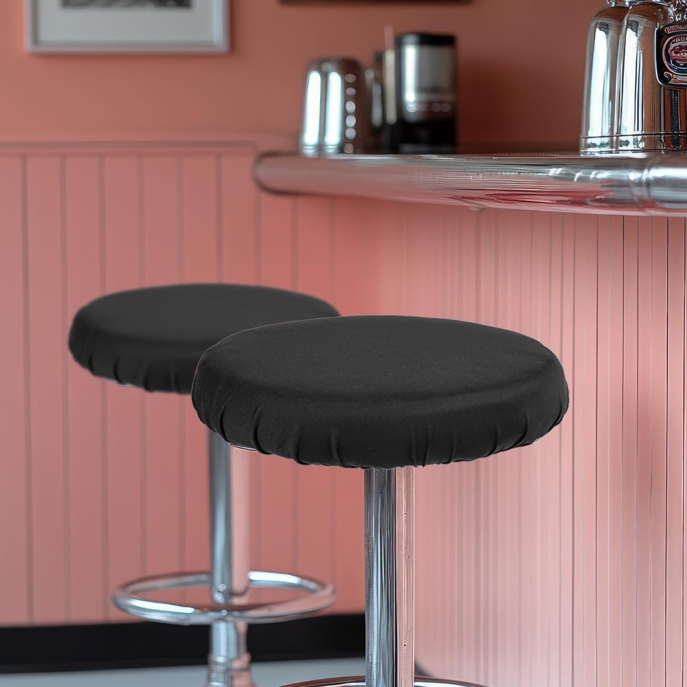 2 Pcs Bar Stool Covers Black Round High Elastic Bar Stool Covers Soft Stools ...
