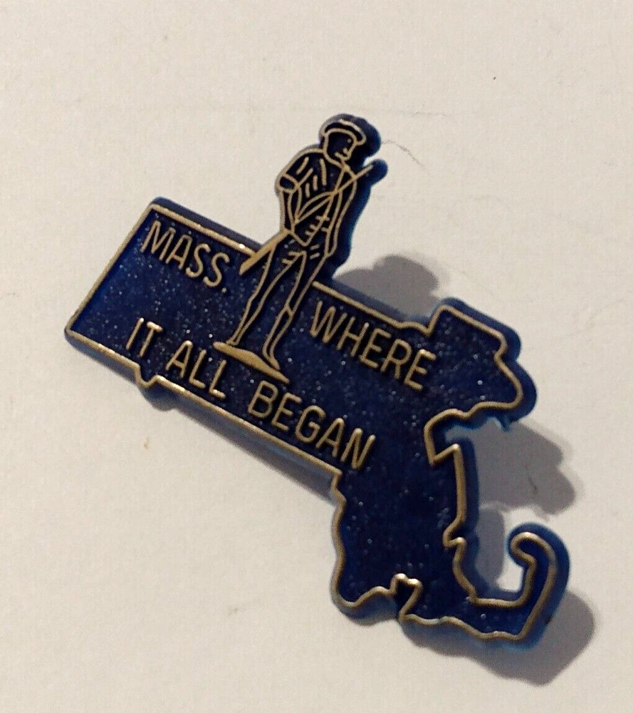 Massachusetts Where It All Began Plastic Blue Lapel Pin
