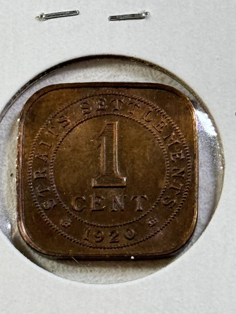 1920 Straits Settlement 1 Cent Square Coin Cleaned