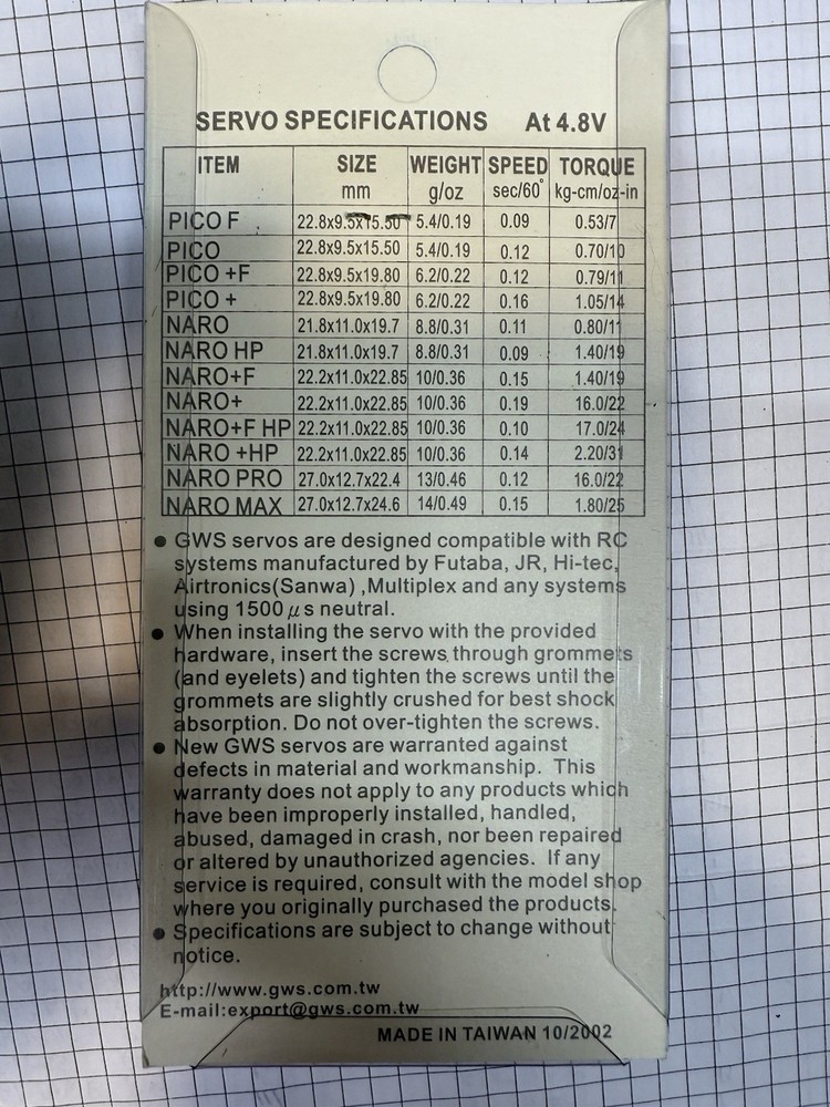 Gws Brand servo Naro Max/Std 2 pack