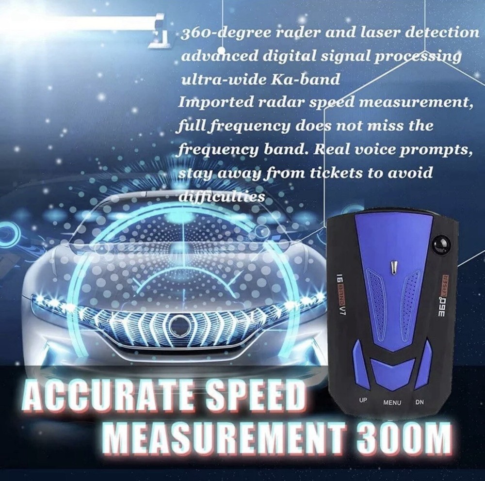 Blue Black LED Display 360 Degree Laser Car Speed Testing Radar Detector Long Ra