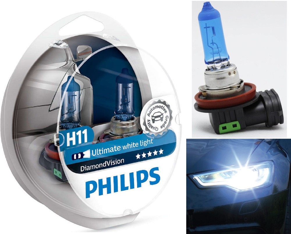 Philips Diamond White 5000K H11 55W Two Bulbs Head Light Low Beam Replacement OE