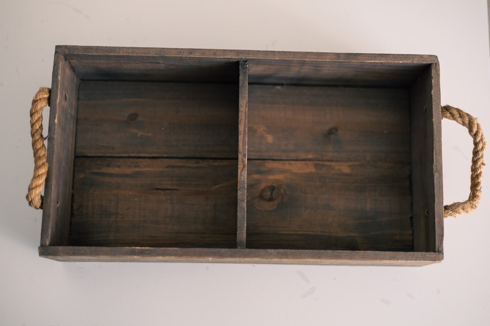 RUSTIC 2 Section Wood Basket Bin Container