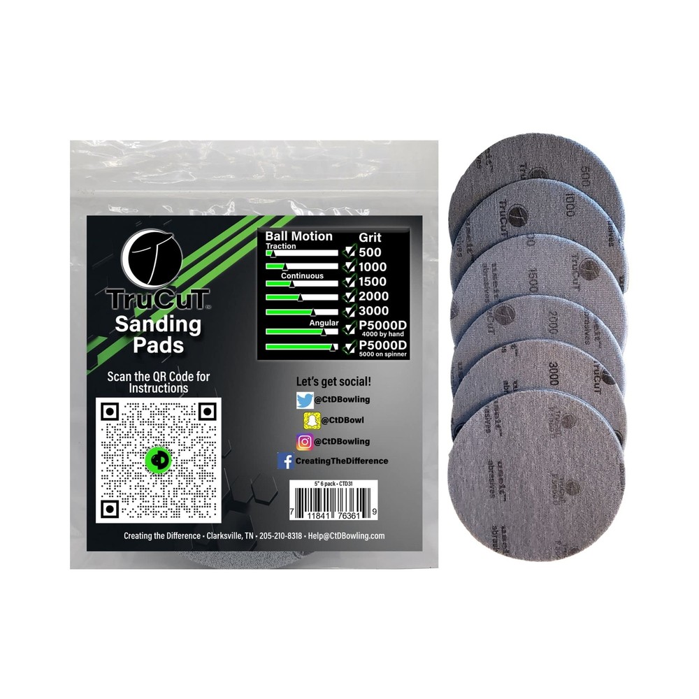 TruCut Sanding Pads | 6 Pack | 5" Diameter | Sanding Pad Made for Bowling Bal...