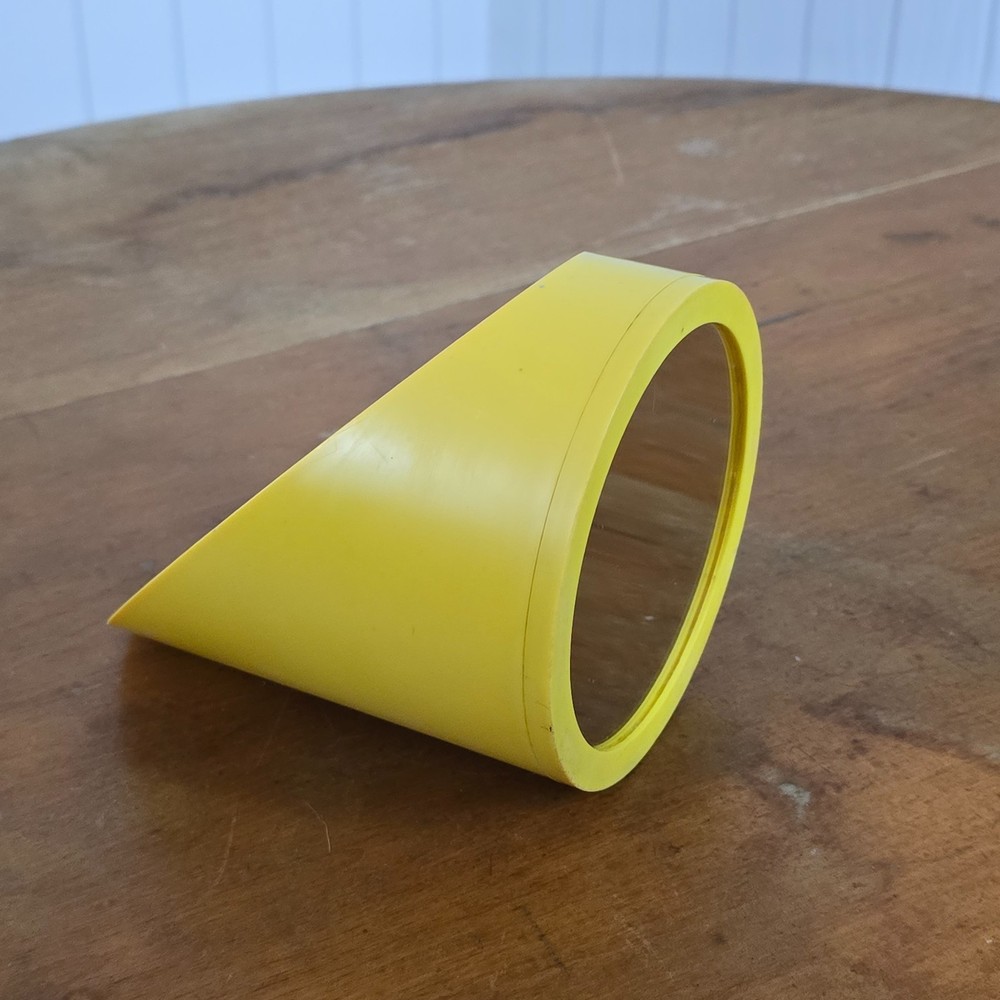 1970s mod mcm yellow “Lipstick” dual desktop vanity mirror space age plastic