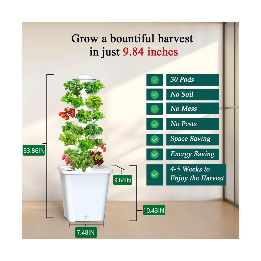 Hydroponics Growing System, 30-Plant Indoor Hydroponic Tower with Pump System...