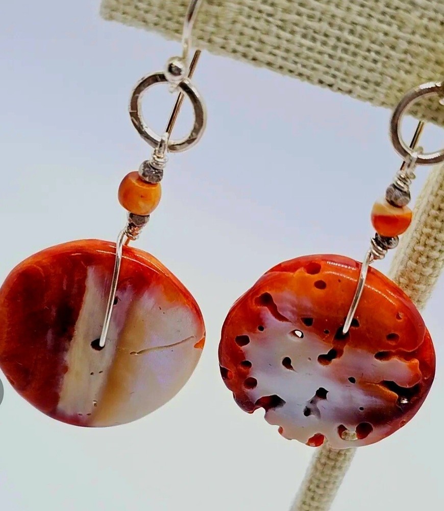 Orange Spiny Oyster Sterling Artisan Earring