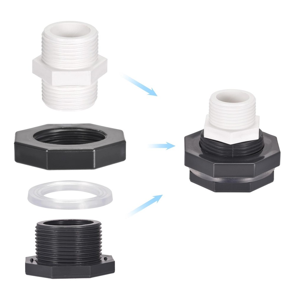 1 Set G1 Thread PVC Bulkhead Tank Adapter with Threaded Pipe Fitting