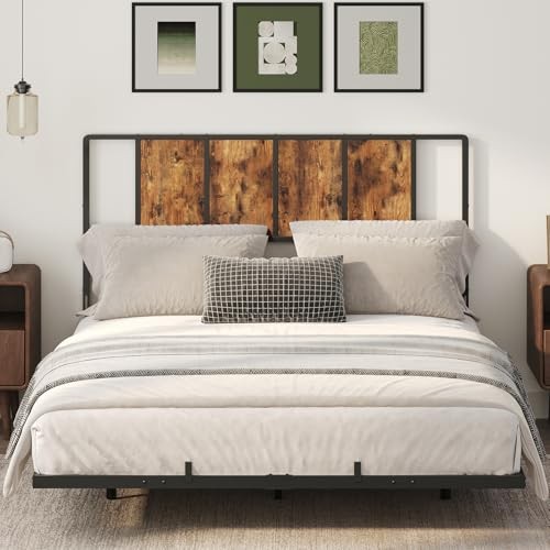 Size Headboard Only, Metal Headboard with Queen Rustic Brown and Black