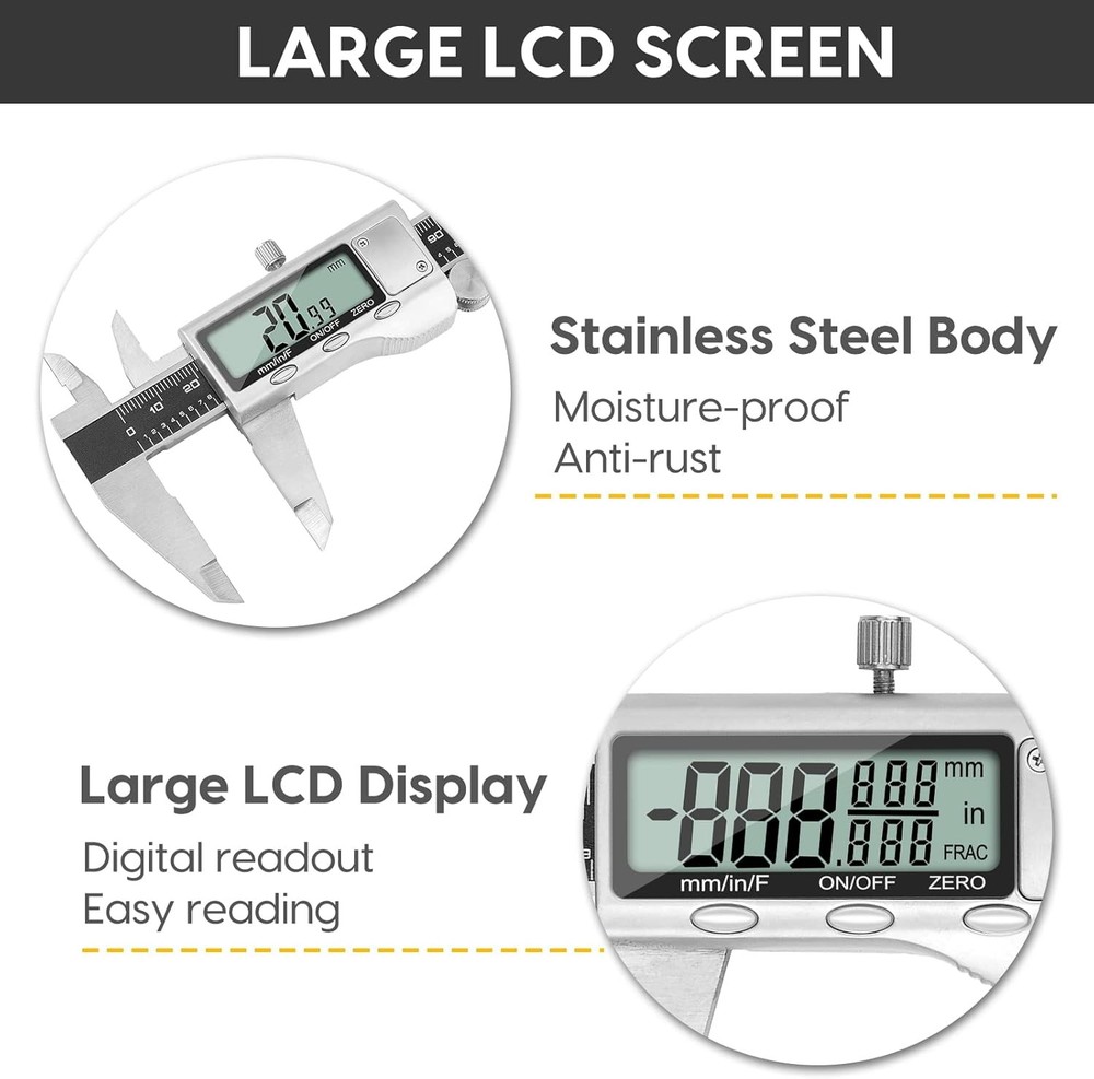 Digital Caliper Measuring Tool, 6 Inch Tool with Large LCD Screen,...