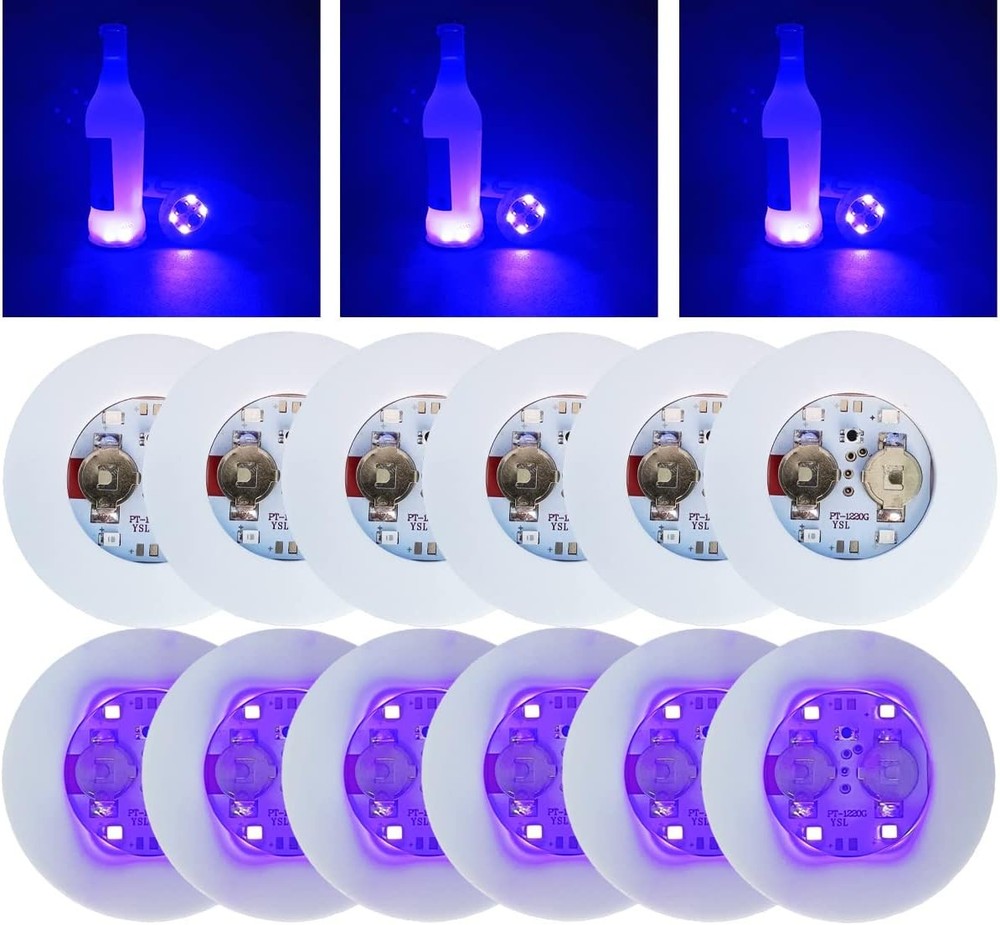 HANCIRCLE LED Coaster Blue,12 Pack Light Up Coasters,LED Sticker Blue