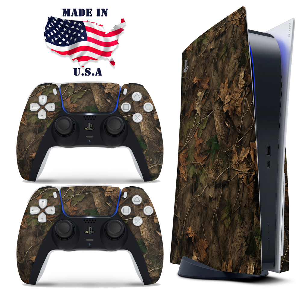 PS5 Disc Version Console & Controller Vinyl Skin Decal Wrap Wood Camouflage