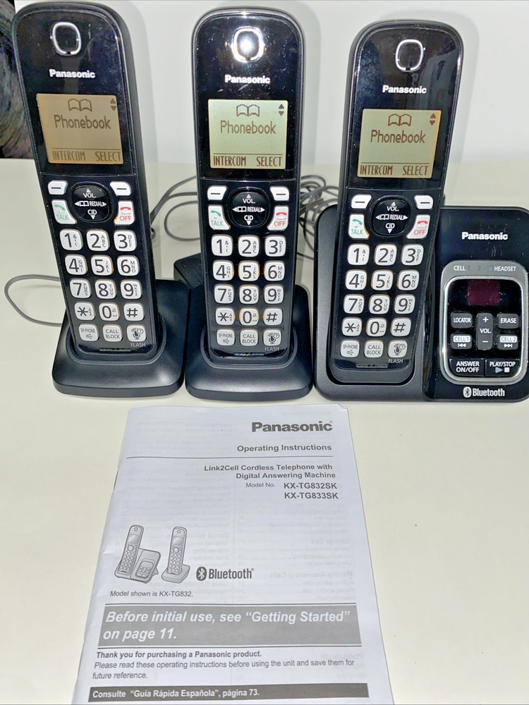 Panasonic Cordless Phone System KX-TG833SK Bluetooth Link2Cell All 3 Working