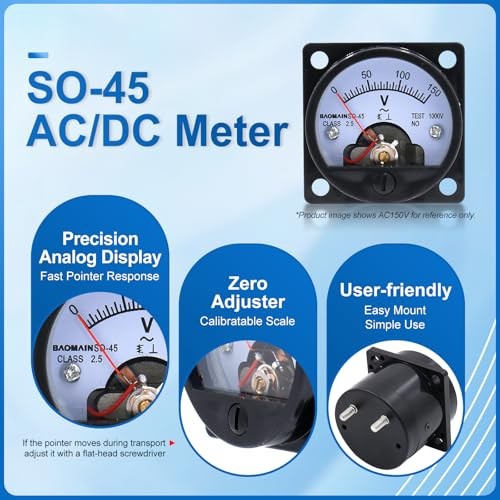 Round Ammeter SO-45 Analog Panel Meter Class 2.5 Accuracy AC 0-5A Black