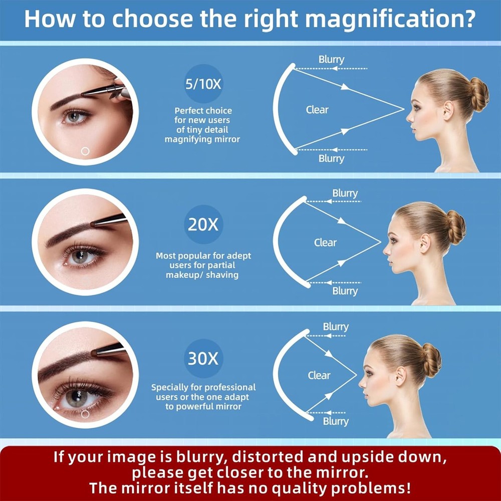 40X Magnifying Makeup Mirror With LED Light Cordless Touch Dimming Desk