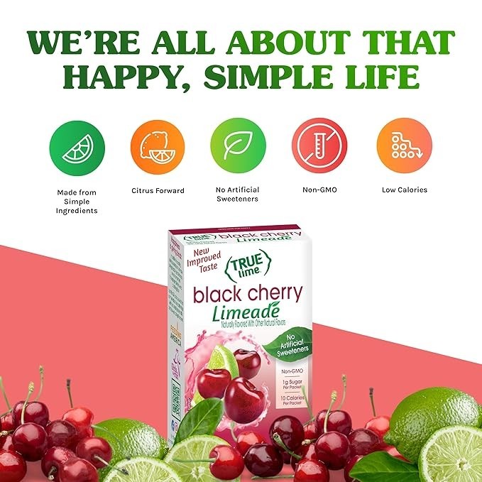 TRUE LIME Black Cherry Limeade Drink Mix (10 Packets) | Made from Real Limes ...