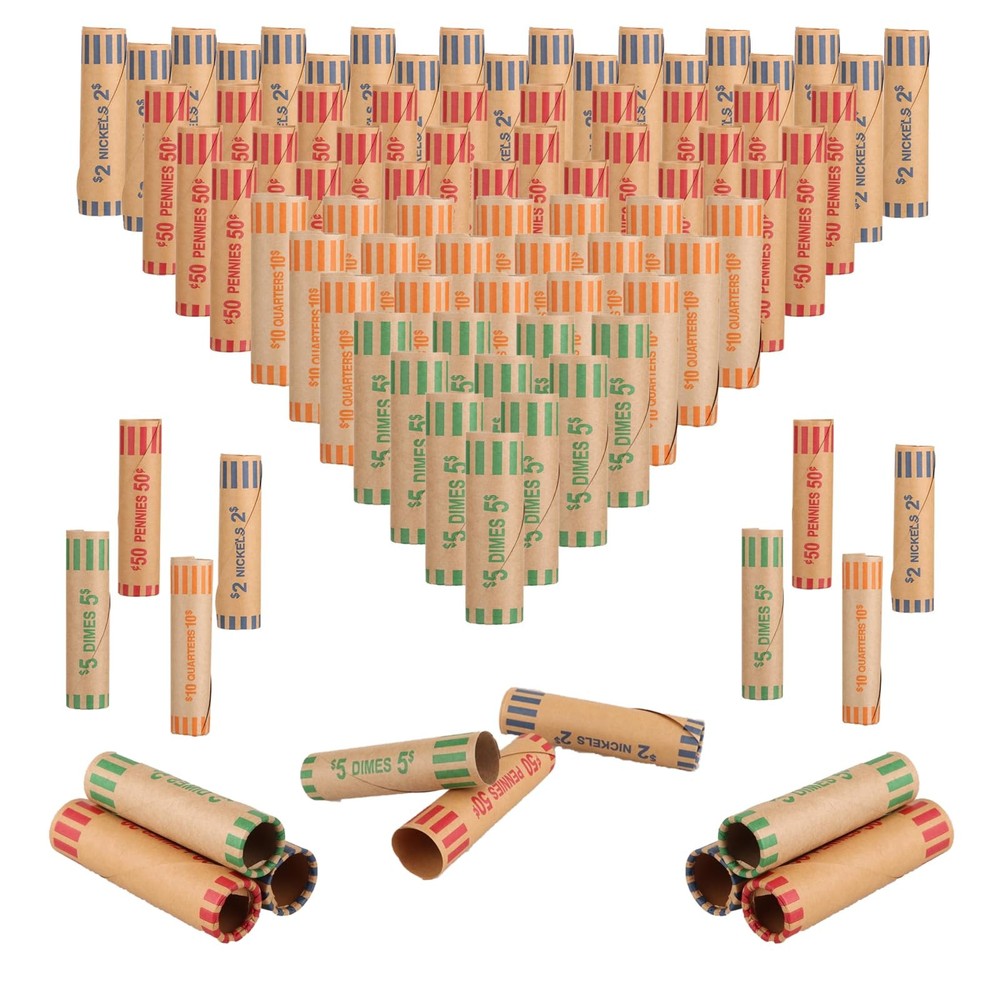 512 PCS Preformed Coin Wrappers Assorted Change Rolls Paper Tubes