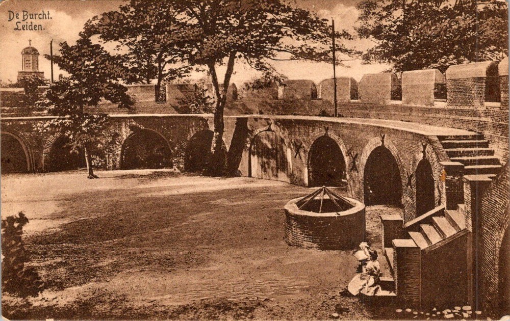 De Burcht Leiden Shell Keep Courtyard Postcard 1900s Sepia View Medieval Castle